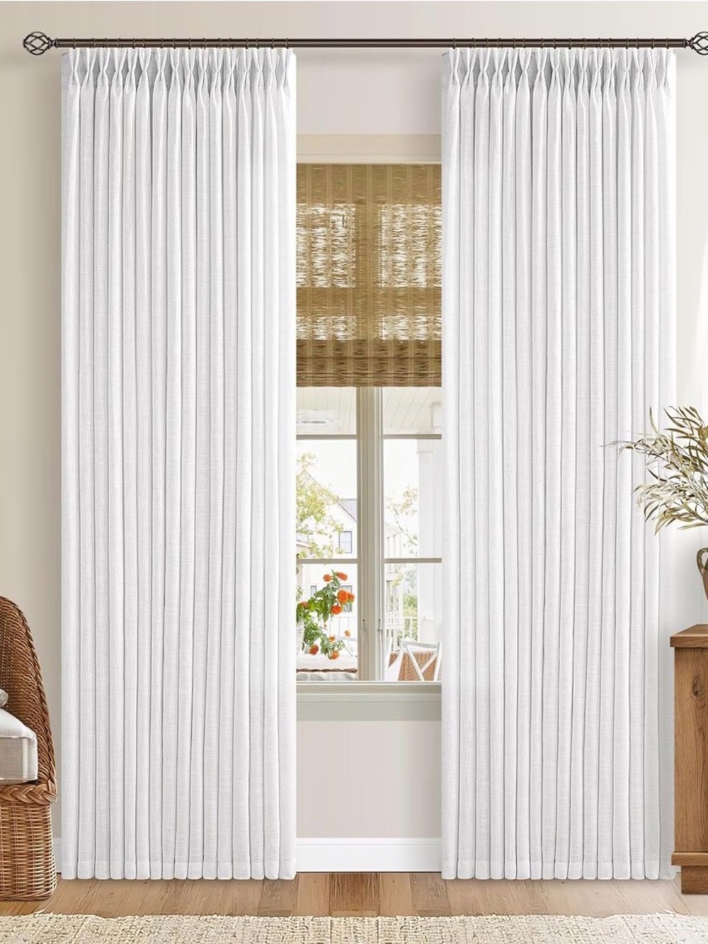 New White Pleated Linen Curtains Classic Panels drapes W50xL96